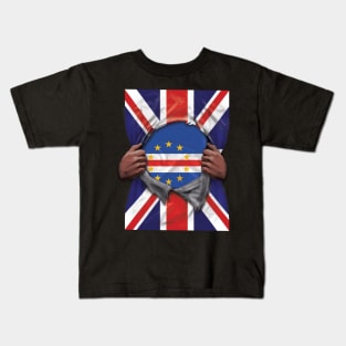 Cape Verde Flag Great Britain Flag Ripped - Gift for Cape Verdean From Cape Verde Kids T-Shirt